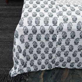 White - Block Print Patchwork Cotton Sanganeri Bed Sheet