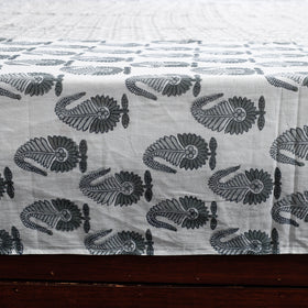White - Block Print Patchwork Cotton Sanganeri Bed Sheet