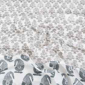 White - Block Print Patchwork Cotton Sanganeri Bed Sheet