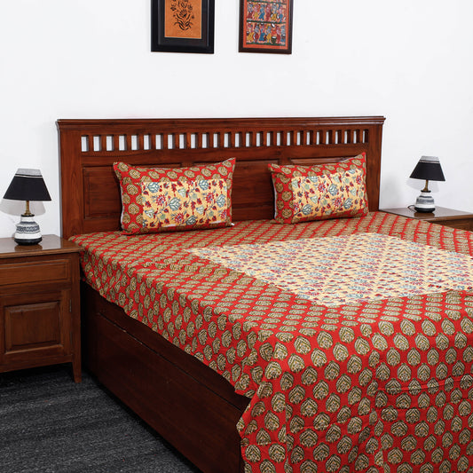 Red - Sanganeri Block Printed Patchwork Cotton Bed Cover With Pillow Cover  (108 x 90 in)