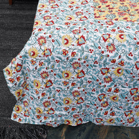 Multicolor Block Print Patchwork Cotton Sanganeri Bed Sheet