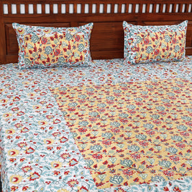 Multicolor Block Print Patchwork Cotton Sanganeri Bed Sheet
