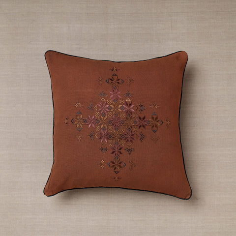 Brown Soof Embroidery Cotton Cushion Cover