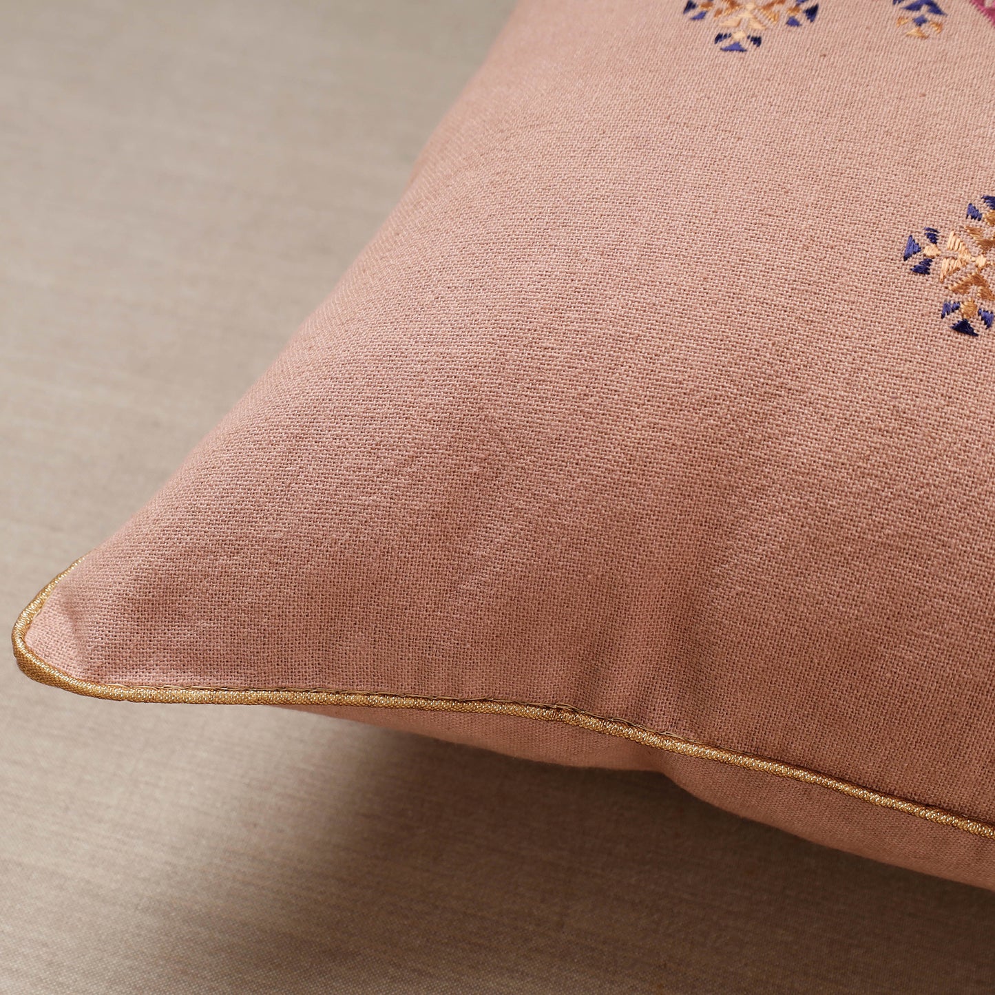 Peach - Soof Embroidery Cotton Cushion Cover (16 x 16 in)