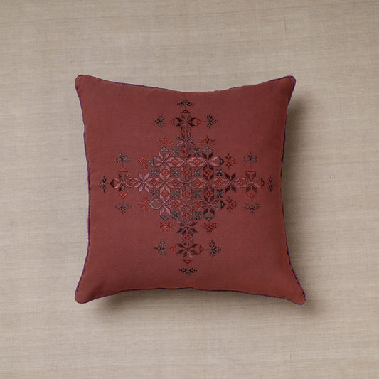 Maroon - Soof Embroidery Cotton Cushion Cover (16 x 16 in)