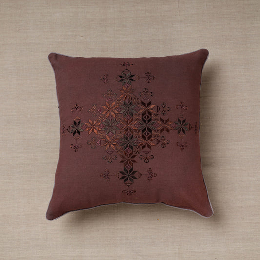 Brown - Soof Embroidery Cotton Cushion Cover (16 x 16 in)