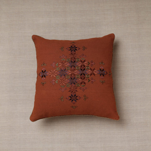 Brown Soof Embroidery Cotton Cushion Cover