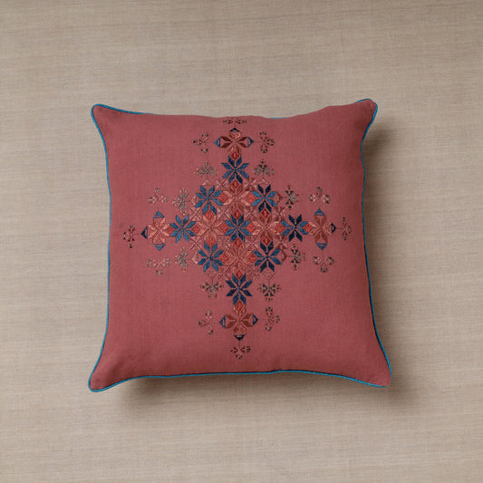 Maroon - Soof Embroidery Cotton Cushion Cover (16 x 16 in)