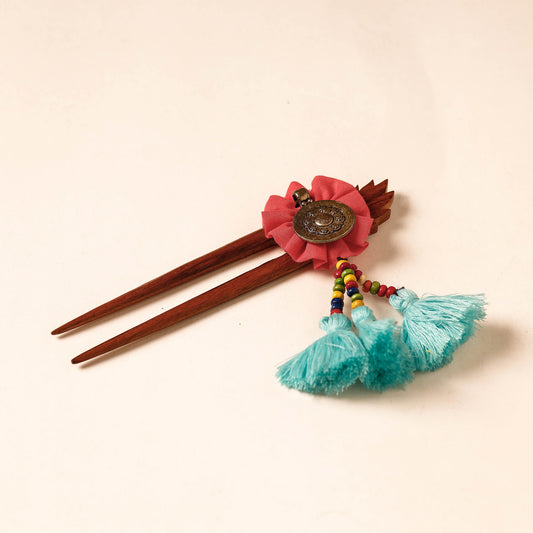Handmade Gulmohar Flower Oxidised Wooden Juda Stick