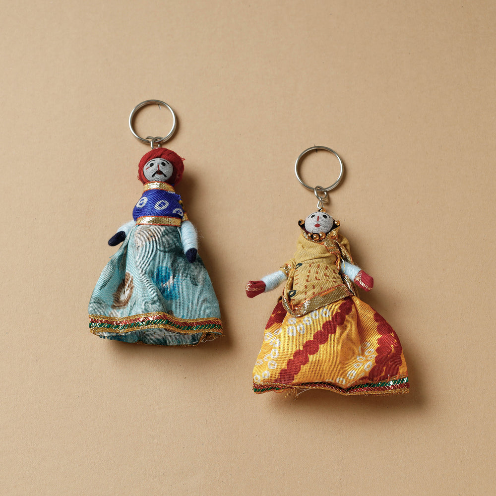 Rajasthani Puppet Couple Handmade Keychain (Set of 2)