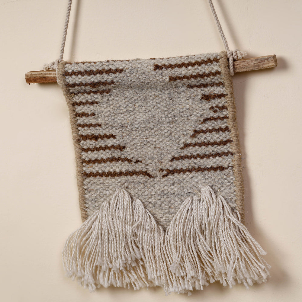 Bhadohi Handwoven Wool Geometric Fringed Wall Hanging