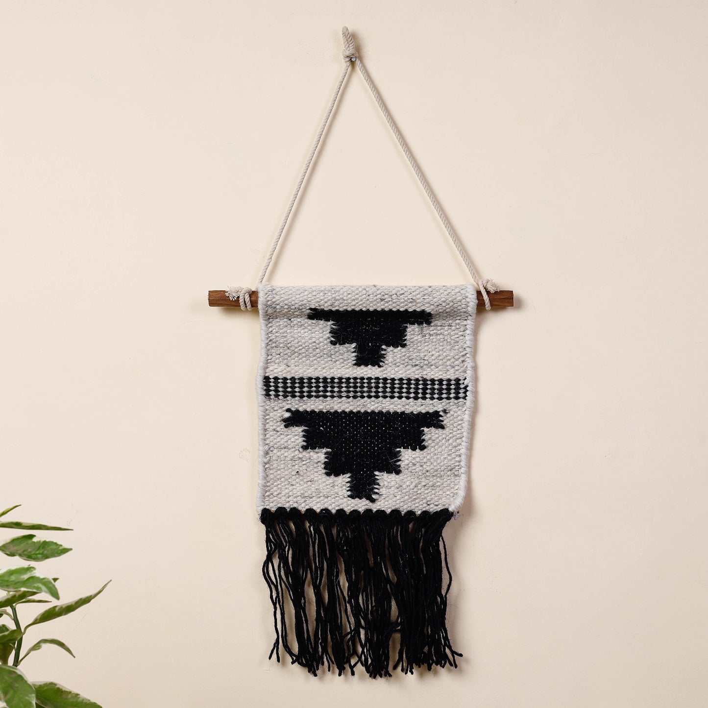 Bhadohi Handwoven Wool Geometric Fringed Wall Hanging