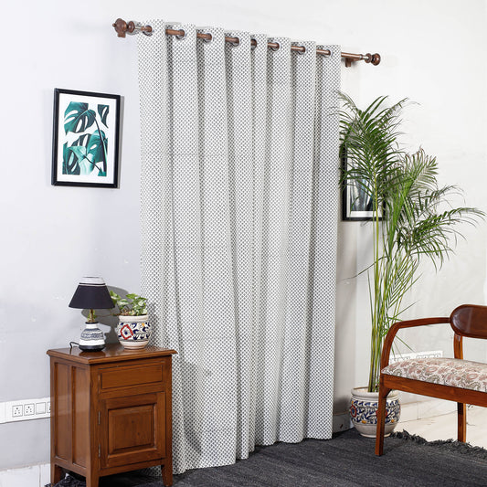 White - Hand Block Printed Cotton Door Curtain (7 x 3.5 Feet) (Single Piece)