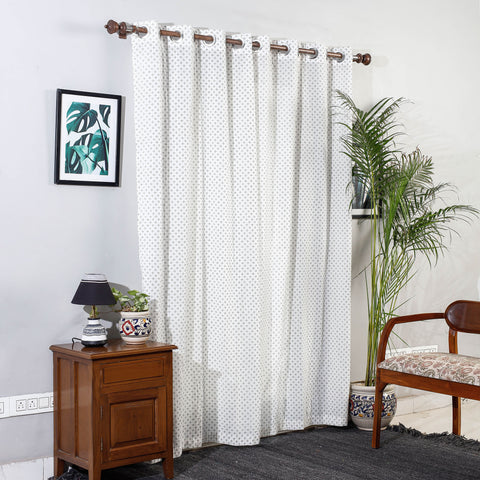 White - Hand Block Printed Cotton Door Curtain (7 x 3.5 Feet) (Single Piece)