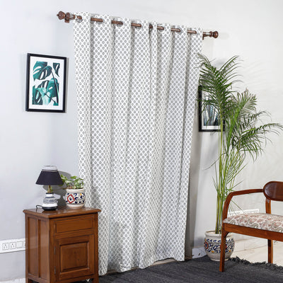 White - Hand Block Printed Cotton Door Curtain (7 x 3.5 Feet) (Single Piece)