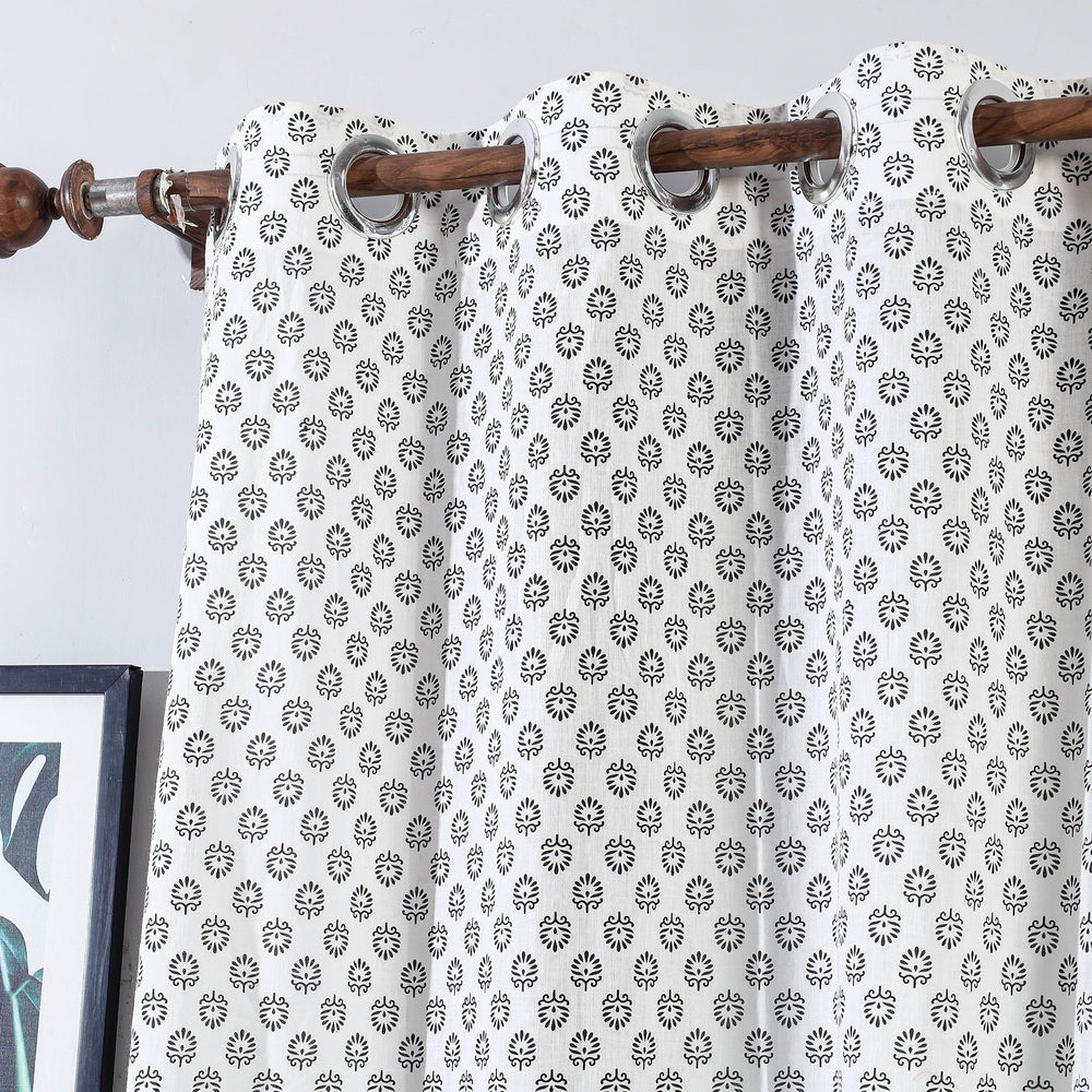 White - Hand Block Printed Cotton Door Curtain (7 x 3.5 Feet) (Single Piece)