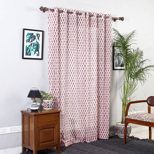 Red - Pink - Sanganeri Block Printed Cotton Door Curtain (7 x 3 Feet) (Single Piece)