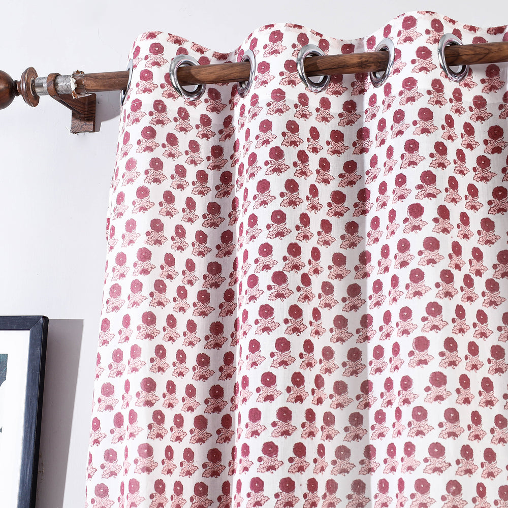 Red - Pink - Sanganeri Block Printed Cotton Door Curtain (7 x 3 Feet) (Single Piece)