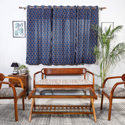 Sanganeri Block Printed Cotton Window Curtain (5 x 3 Feet) (Single Piece)