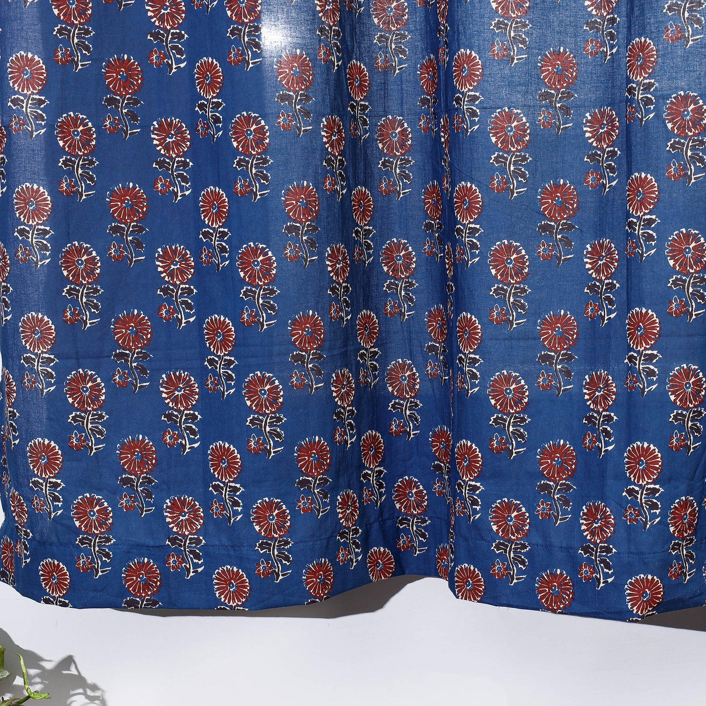 Blue - Sanganeri Block Printed Cotton Window Curtain (5 x 3 Feet) (Single Piece)