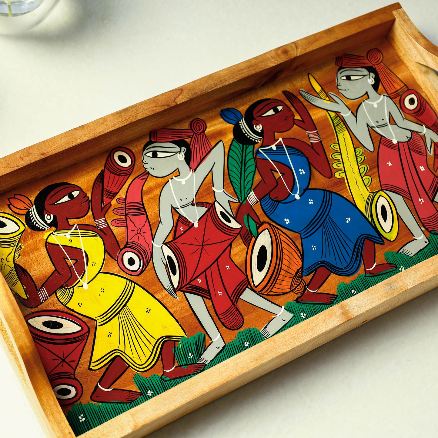 Traditional Pattachitra Hand Painted Akashmoni Wooden Tray (8 x 15 in)