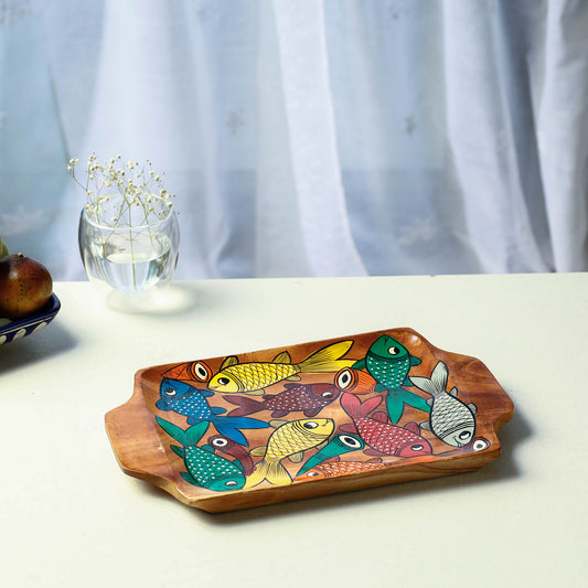 Traditional Pattachitra Hand Painted Akashmoni Wooden Tray (8 x 12 in