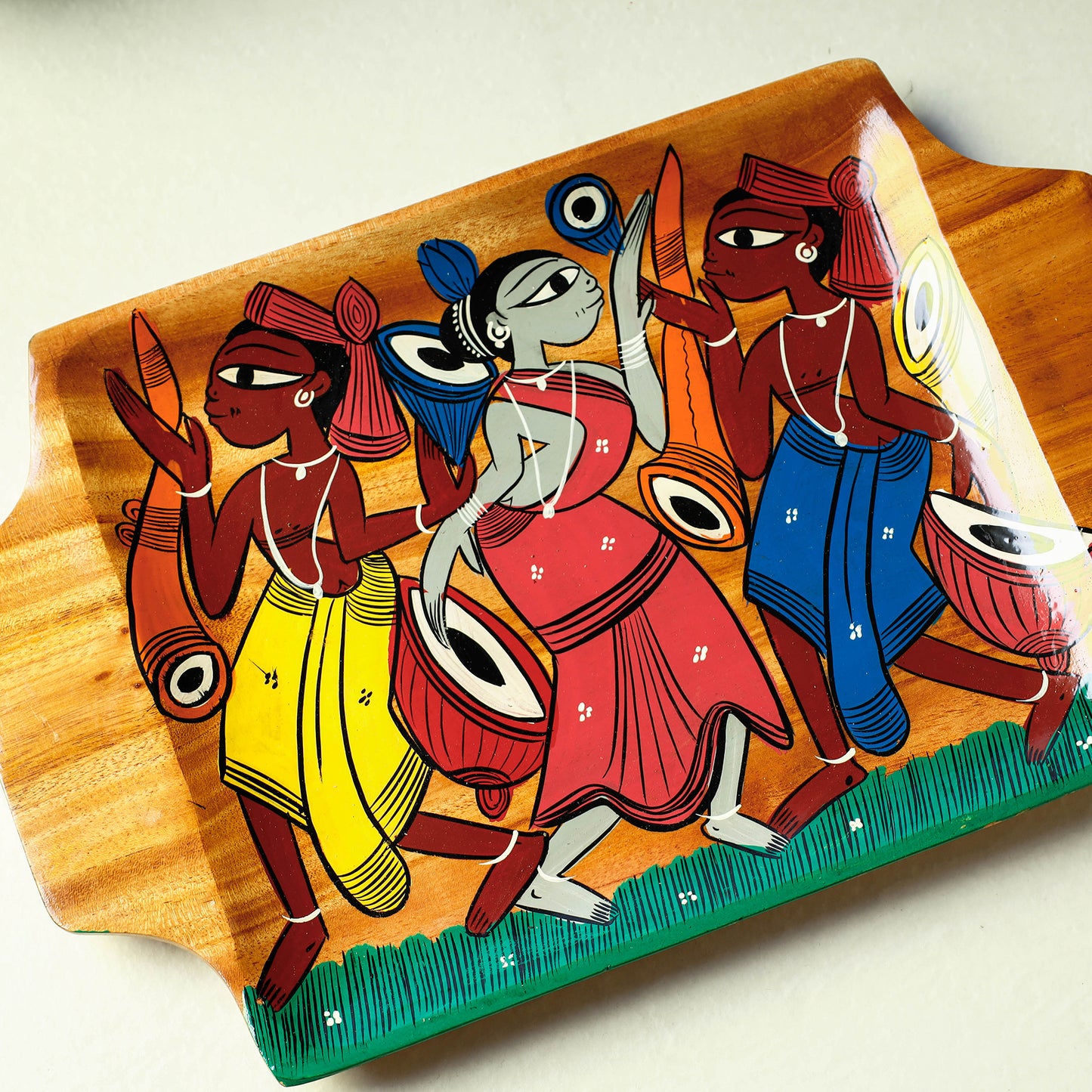 Traditional Pattachitra Hand Painted Akashmoni Wooden Tray (8 x 12 in)