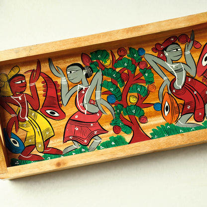 Traditional Pattachitra Hand Painted Akashmoni Wooden Tray (6 x 12 in)