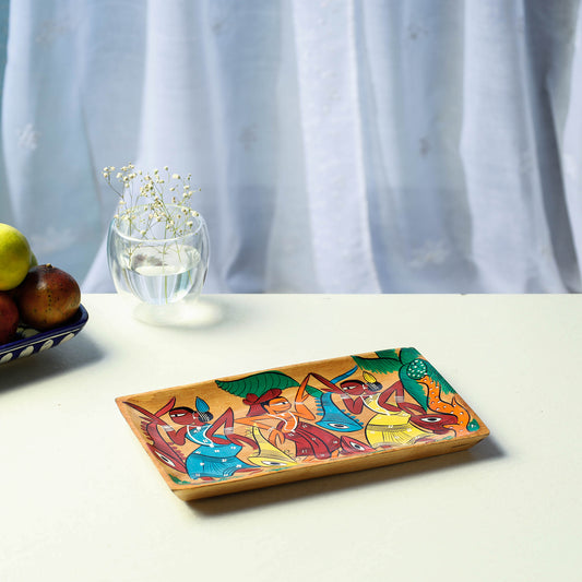 Traditional Pattachitra Hand Painted Akashmoni Wooden Tray (6 x 10 in)