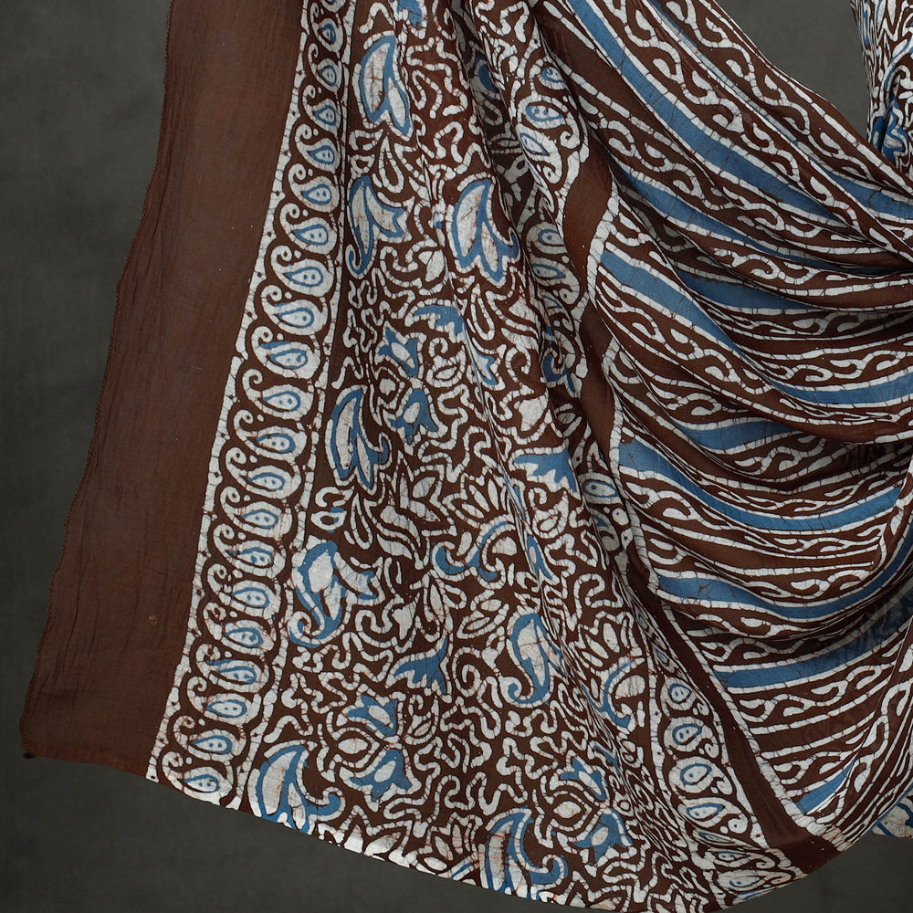 Blue - Brown - 3pc Kutch Batik Print Cotton Dress Material 01