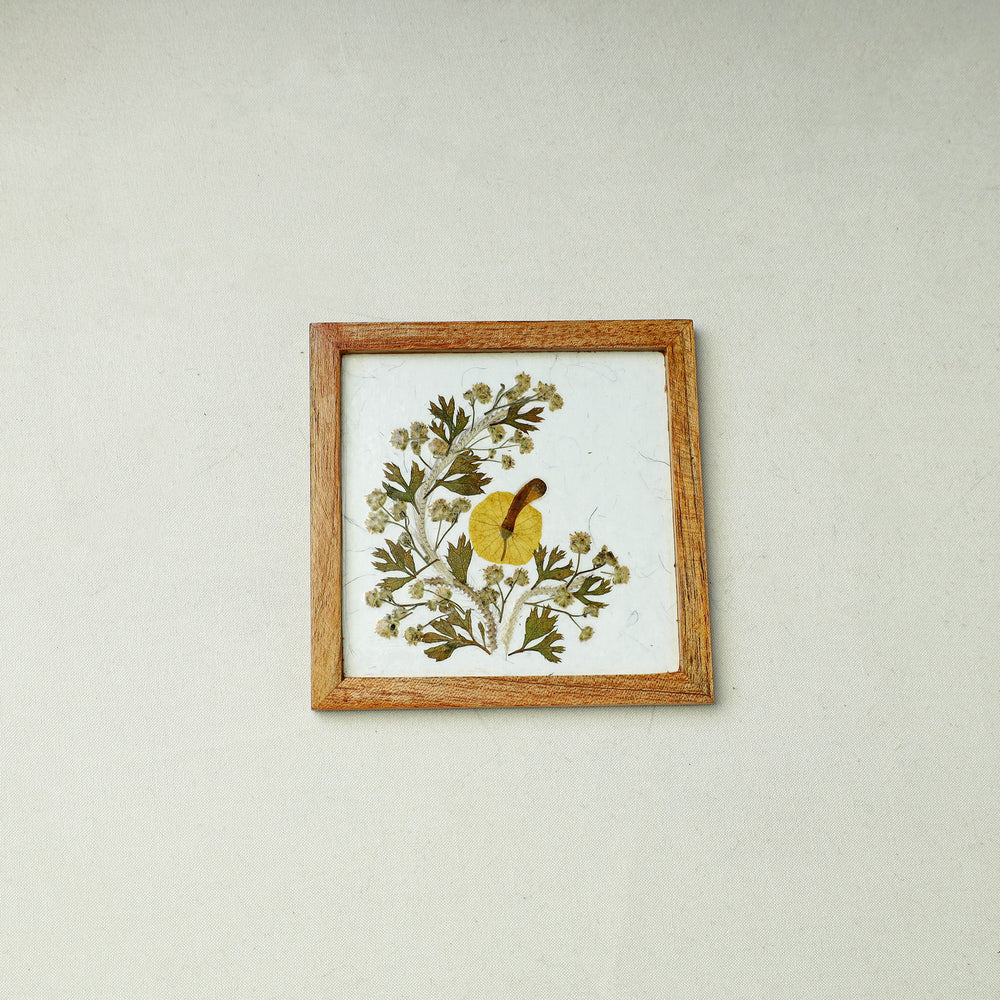 Flower Art Work Wooden Square Coaster