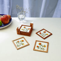 Cosmos Flower Art Work Wooden Square Coasters (Set of 6)