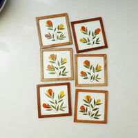 Cosmos Flower Art Work Wooden Square Coasters (Set of 6)