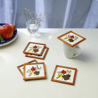 Flower Art Work Wooden Square Coasters (Set of 6)