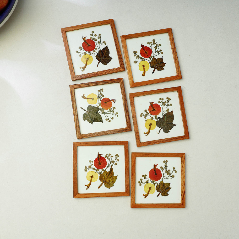 Flower Art Work Wooden Square Coasters (Set of 6)