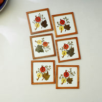 Flower Art Work Wooden Square Coasters (Set of 6)