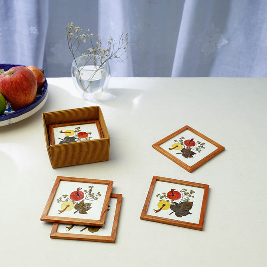 Flower Art Work Wooden Square Coasters (Set of 6)