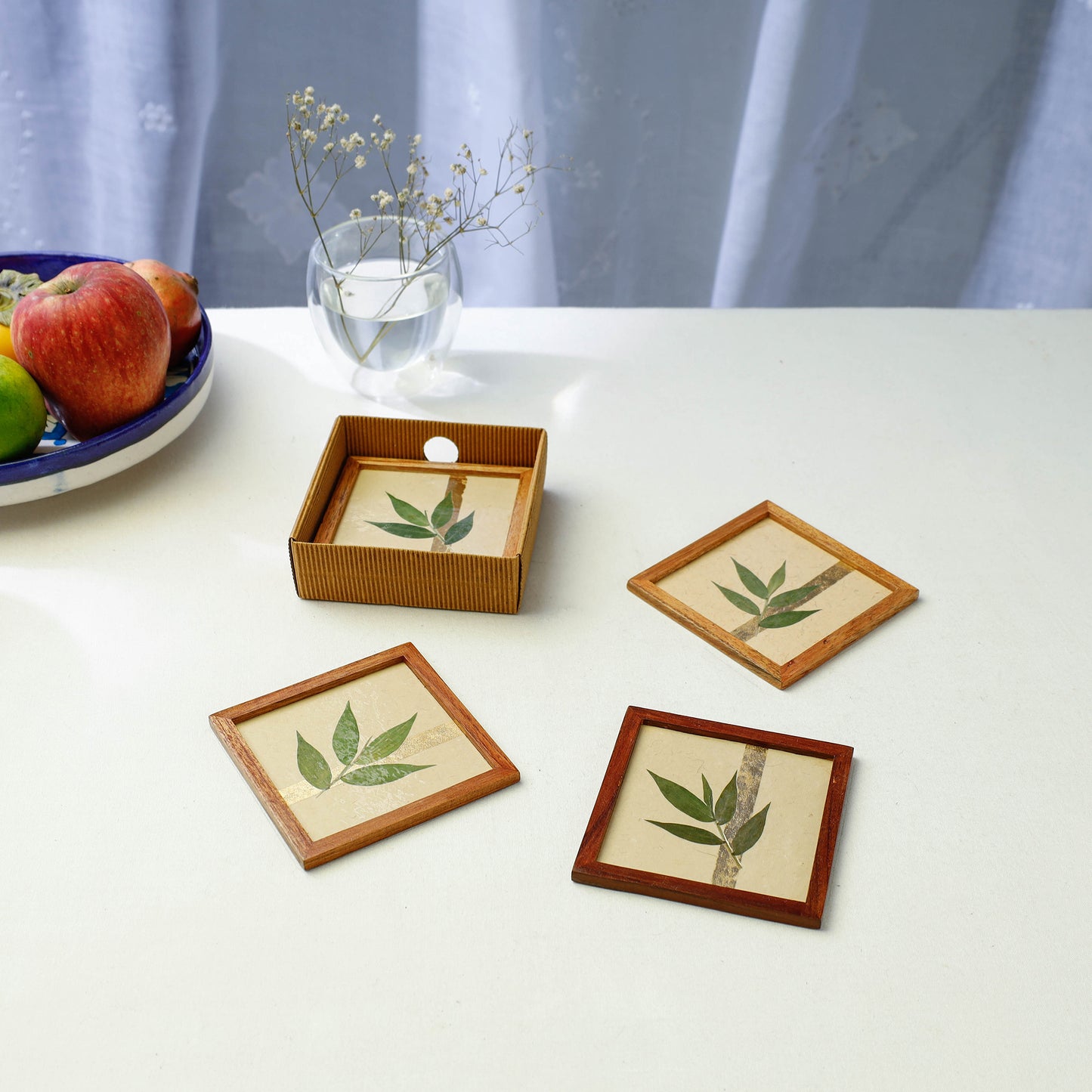 Bamboo Art Work Wooden Square Coasters (Set of 4)