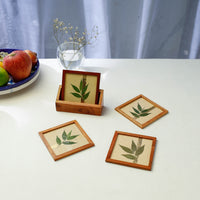 Bamboo Art Work Wooden Square Coasters (Set of 4)