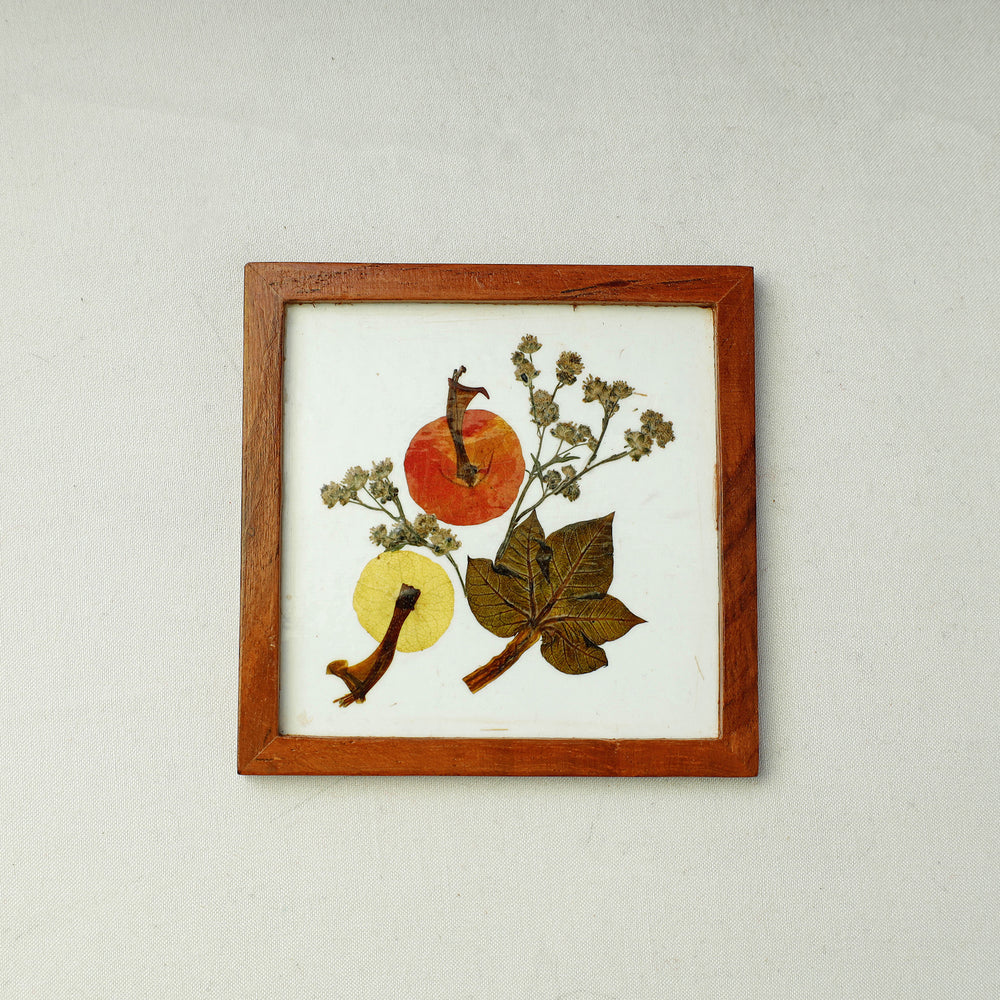 Flower Art Work Wooden Square Coaster