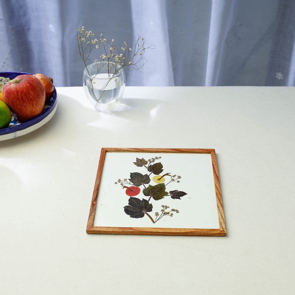 Flower Art Work Wooden Square Coaster (8 x 8 in))