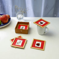 Sacred Leaves Art Work Wooden Square Coasters (Set of 6)