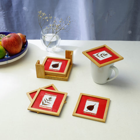 Sacred Leaves Art Work Wooden Square Coasters