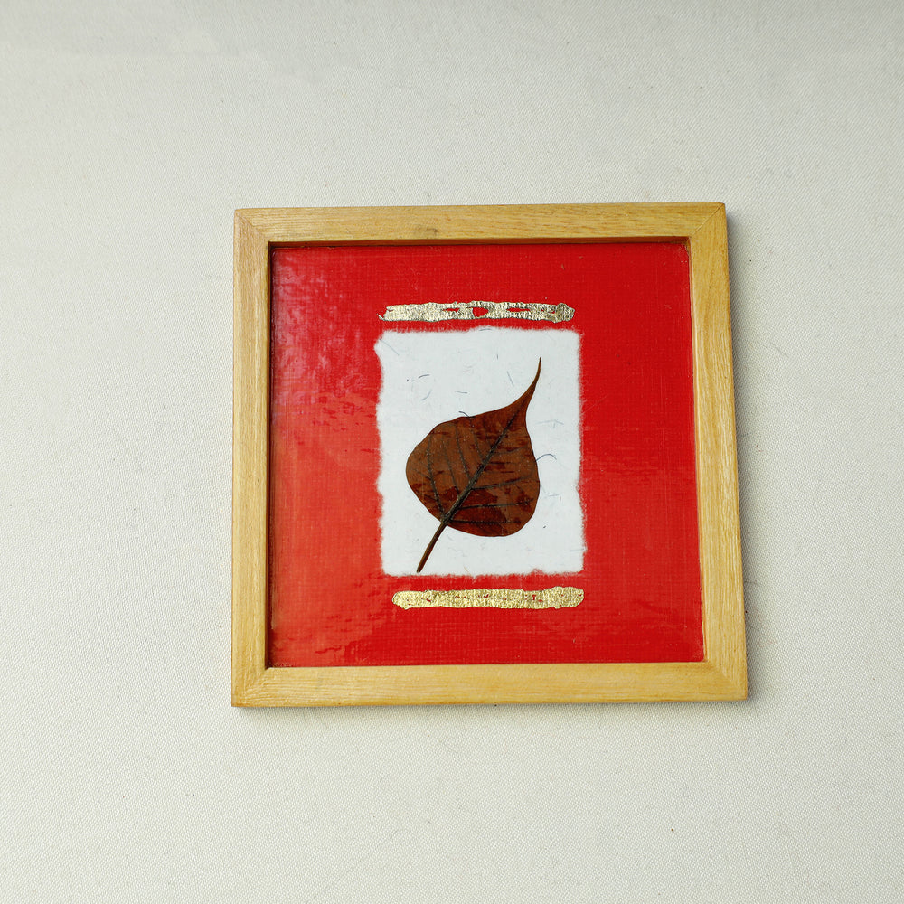 Sacred Leaves Art Work Wooden Square Coaster