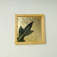 Gold - Papaya Leaf Art Work Wooden Square Coaster