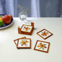 Flower Art Work Wooden Square Coasters (Set of 6)