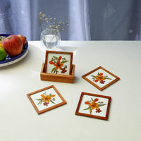 Flower Art Work Wooden Square Coasters (Set of 4)