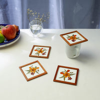 Flower Art Work Wooden Square Coasters (Set of 4)