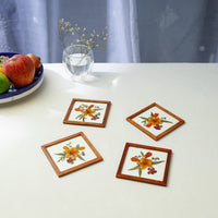 Flower Art Work Wooden Square Coasters (Set of 4)