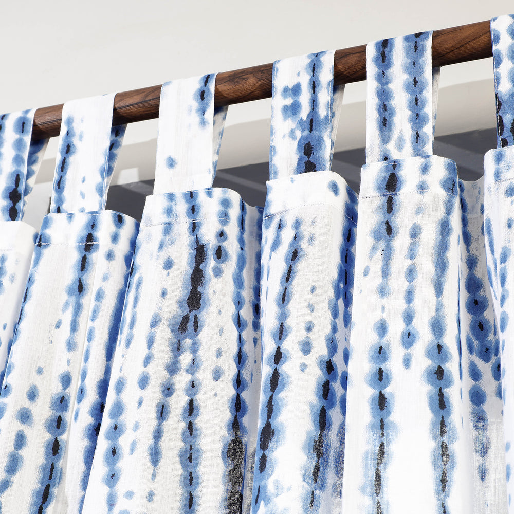 Blue - Shibori Tie-Dye Cotton Door Curtain - Set of 2 (6.6 x 4 feet)